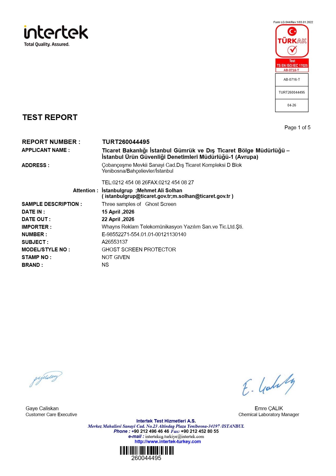 Hayalet Ekran Koruyucu Test Raporu